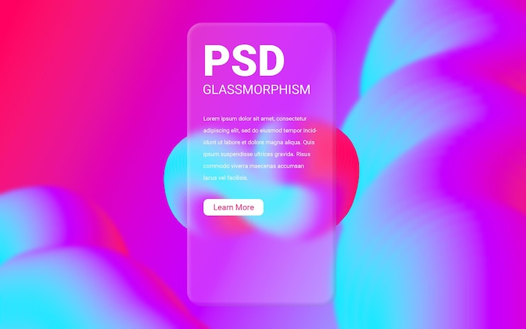 PSD ecrã de telefone de glassmorphism psd com fundo rosa vibrante