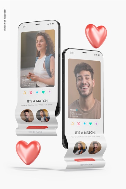 Écran d'application de rencontres à défilement long, vue latérale