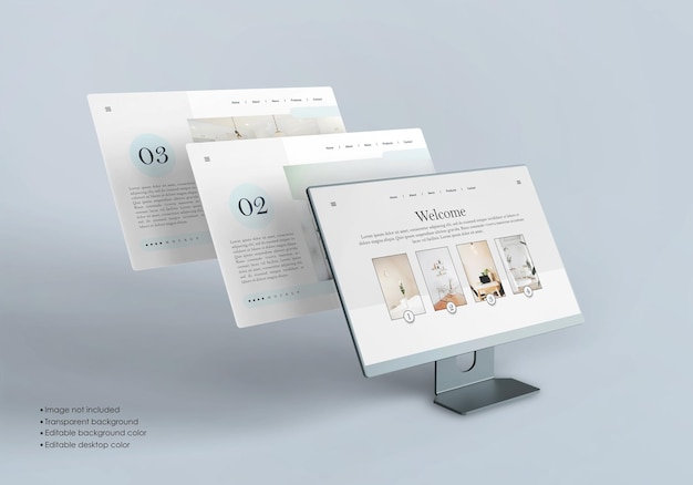 Écran de bureau avec maquette de présentation de site Web isolé