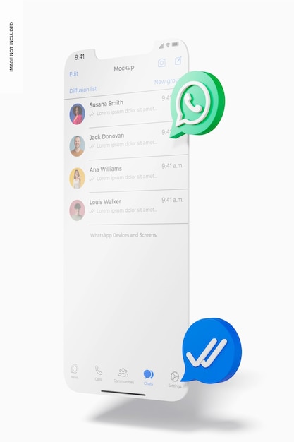 PSD Écran iphone 12 avec maquette d'icônes whatsapp, vue droite