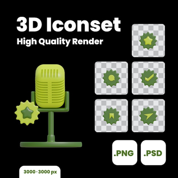 PSD un écran avec un microphone vert et une chaise verte avec un microphone dessus.