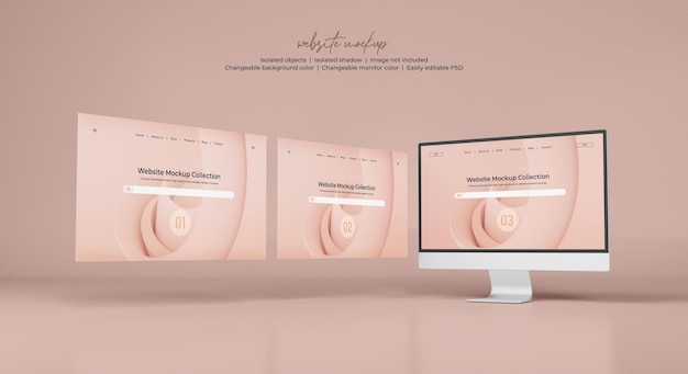 Écran de moniteur de bureau avec maquette de présentation de site Web isolée