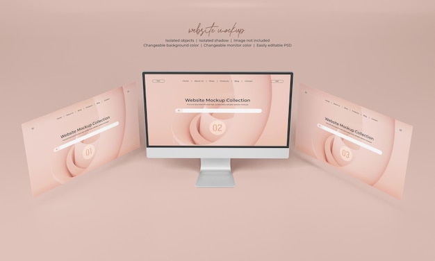 Écran de moniteur de bureau avec maquette de présentation de site Web isolée