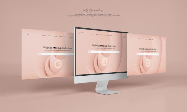 Écran de moniteur de bureau avec maquette de présentation de site Web isolée