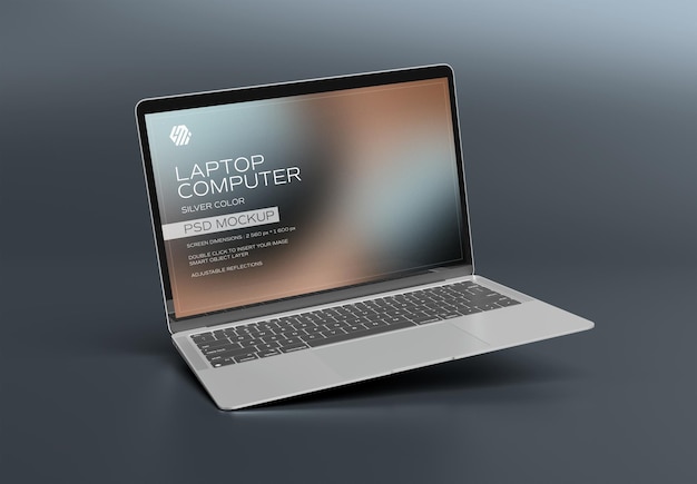 L'écran de l'ordinateur portable flottant sur un fond gris Mockup