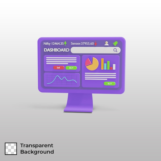 PSD Écran pc 3d avec fond transparent