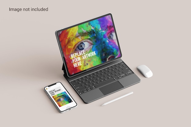 Écran De Tablette Avec Vue En Perspective De Maquette De Smartphone