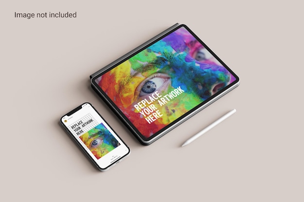 Écran De Tablette Avec Vue En Perspective De Maquette De Smartphone