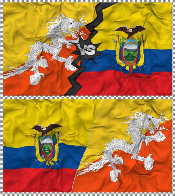 Ecuador contra Bután Media bandera combinada con textura 3D de la tela