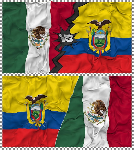 Ecuador contra México Media bandera combinada con textura 3D de la tela
