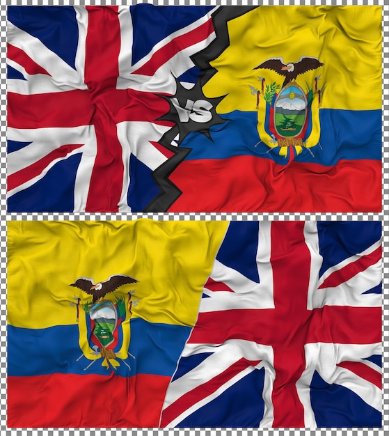 Ecuador contra el Reino Unido Media bandera combinada Textura de la tela 3D
