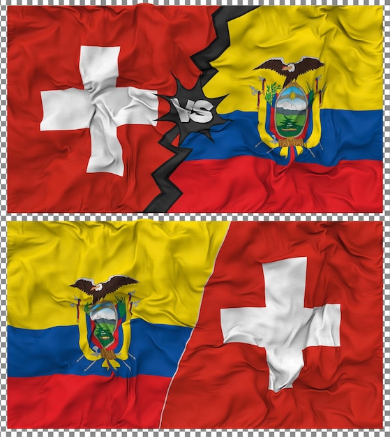 Ecuador contra Suiza Media bandera combinada con textura 3D de la tela