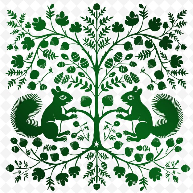 PSD un écureuil vert et un écueil sont en forme d'arbre