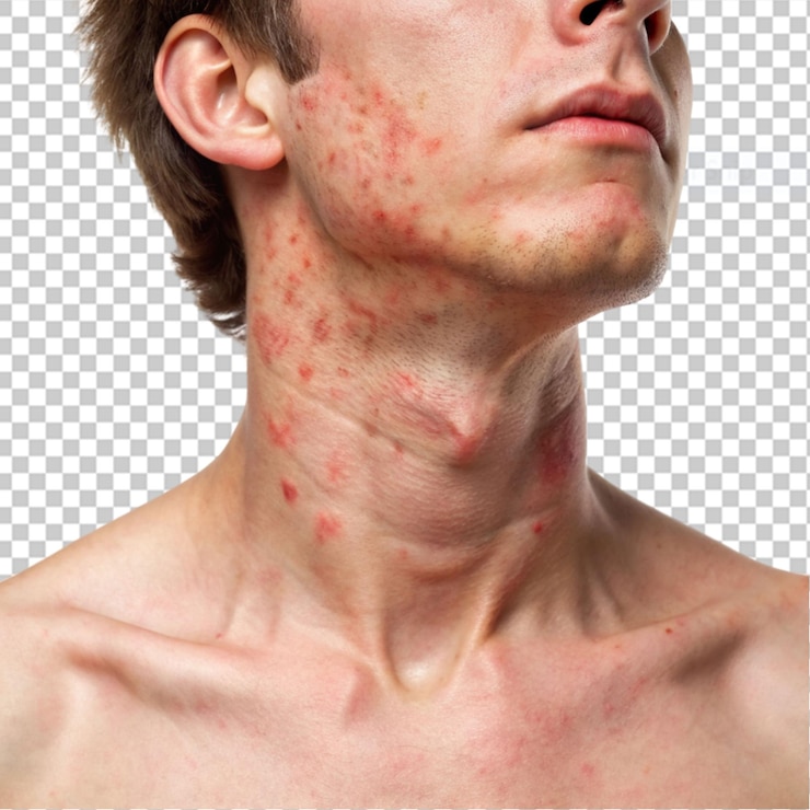 PSD eczema de psoríase no pescoço do paciente em fundo transparente