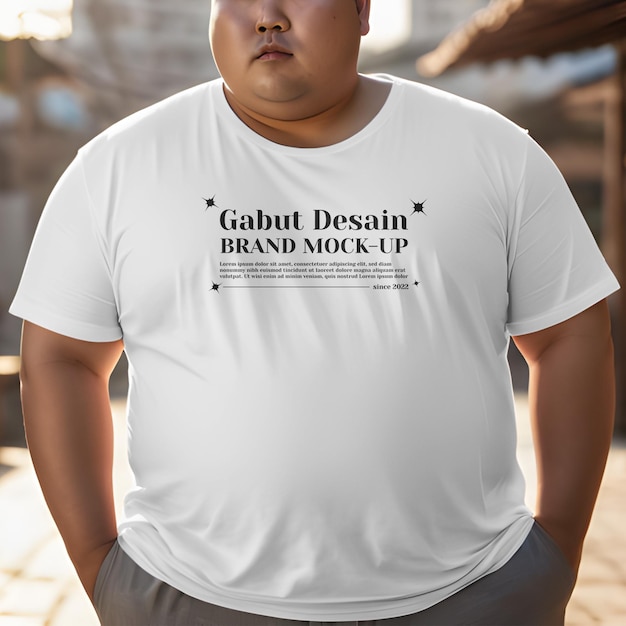 PSD edición limitada un tipo gordo asiático con una camiseta blanca gratis mockup psd