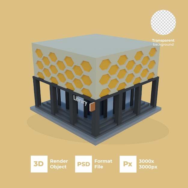 PSD edifício 3d com biblioteca de fundo transparente