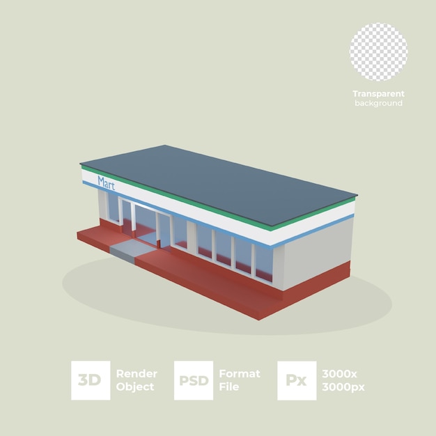 Edifício 3D com fundo transparente Loja de conveniência