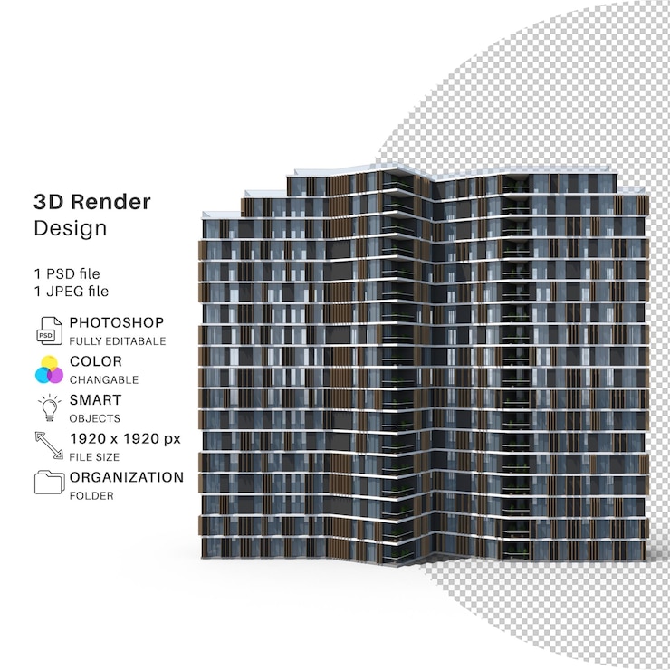 PSD edificio de apartamentos modelación 3d archivo psd edificio realista