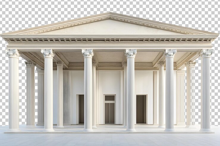 PSD edificio de arquitectura clásica con columnas y fachada detallada aislada en un fondo transparente