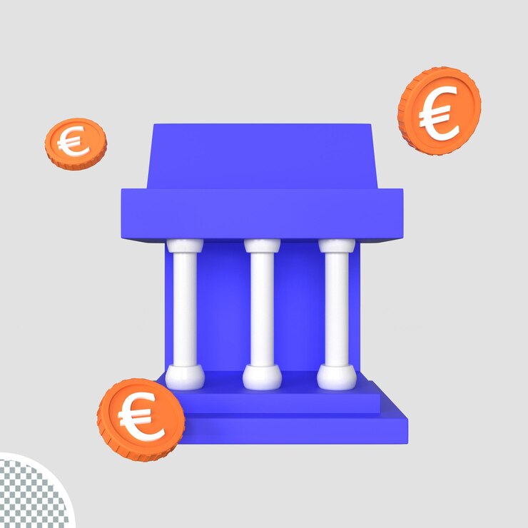 PSD edificio de banco con ilustración de icono de renderizado 3d de transacción de dinero en dólares
