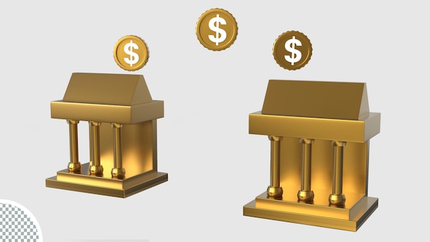 PSD edificio de banco con ilustración de icono de renderizado 3d de transacción de dinero en dólares