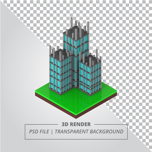 PSD edificio de construcción isométrica fondo transparente