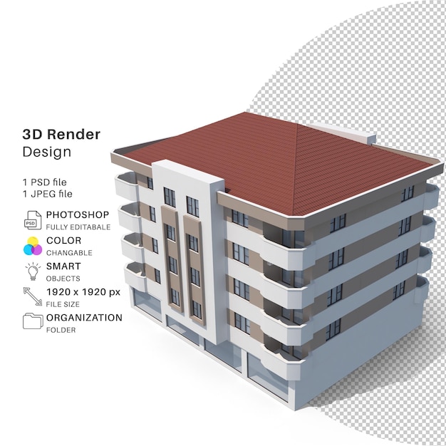 PSD edifício de apartamentos modelagem 3d arquivo psd edifício realista