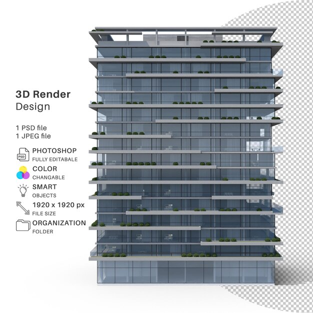 PSD edifício de apartamentos modelagem 3d arquivo psd edifício realista