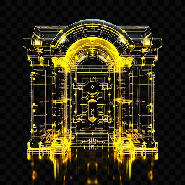 PSD edifício de banco com porta de cofre ícone 3d com janelas e um hea psd y2k glowing neon web logo design
