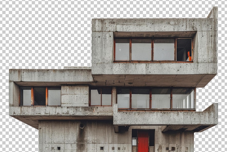 PSD edifício de concreto de arquitetura brutalista com design geométrico