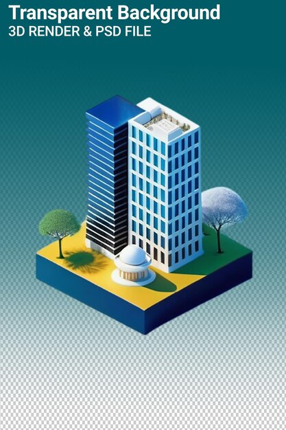 PSD edifício de ilustração psd 3d isolado em fundo transparente