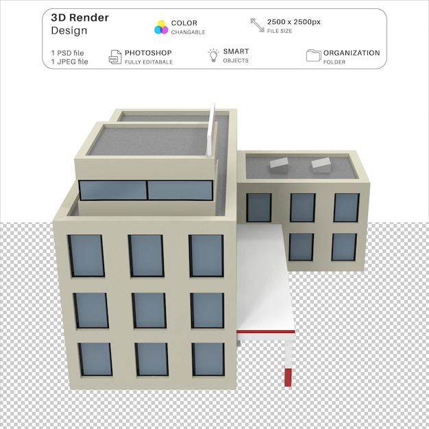 Edificio dell'ospedale di cartoni animati Modellazione 3D File PSD