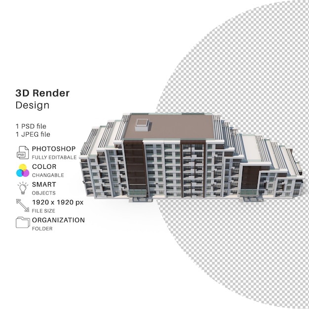 Edificio di appartamenti Modellazione 3D File PSD Edificio realistico