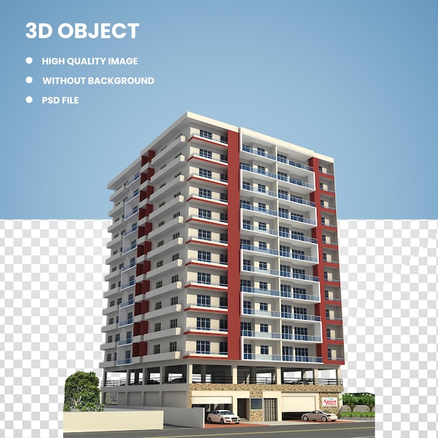 Edificio dipinto di bianco e rosso 3D