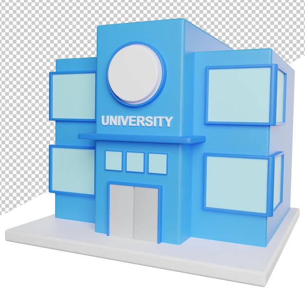 PSD edificio de educación universitaria vista lateral icono 3d ilustración de representación sobre fondo transparente