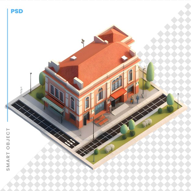 PSD edificio escolar isométrico 3d sobre fondo blanco ilustración vectorial