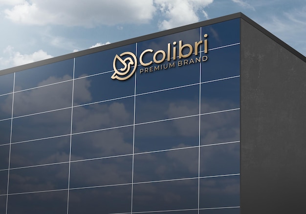 Edificio de letrero de maqueta de logotipo de oro 3D de lujo