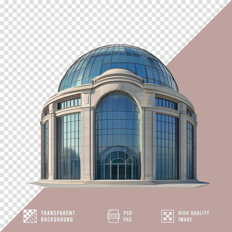 PSD edificio moderno con cúpula y fachada de vidrio