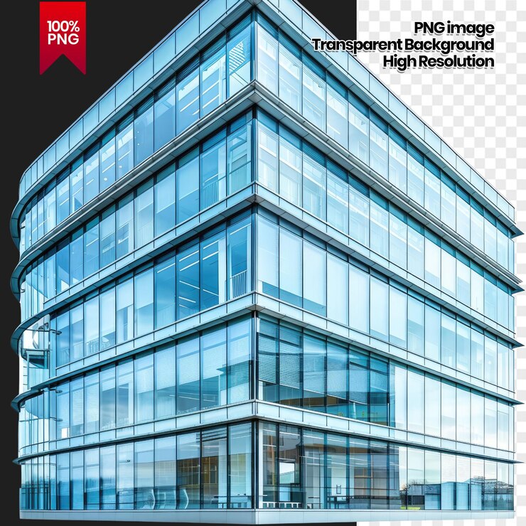 PSD edifício moderno de vidro com fundo transparente com fundo de imagem png de alta resolução removido