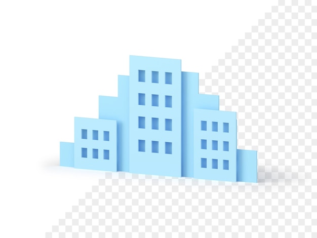 Edificio moderno della città della scuola dell'ospedale della casa con l'icona 3d disposta diagonalmente realistica delle finestre