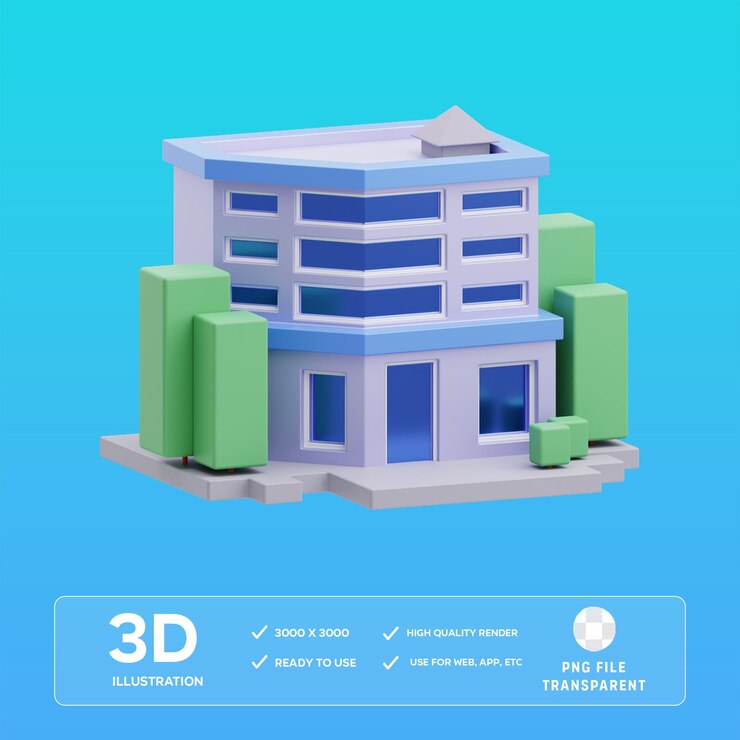 Edificio de oficinas del PSD Ilustración 3D
