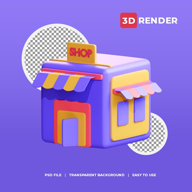 Edificio de la tienda de icono de render 3d