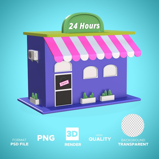 PSD edificio de tiendas para ilustración 3d render icon objeto aislado