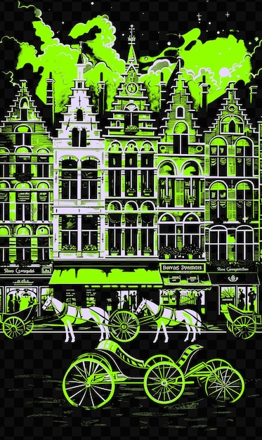 PSD un edificio verde con una imagen de un caballo y un carruaje
