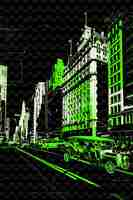 PSD un edificio verde con una luz verde en él