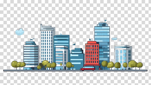 PSD edificios de la ciudad aislados en la ilustración de vector de fondo transparente