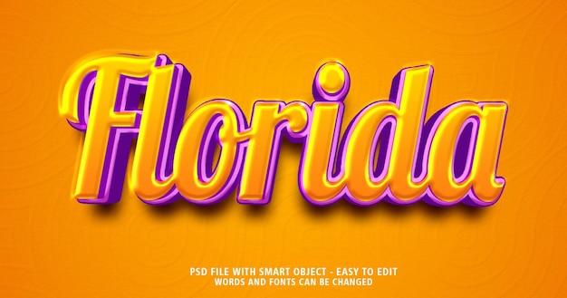 PSD editable florida texto efecto estilo 3d