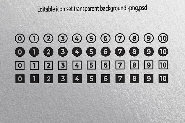 Editable Numerical Icon Set with Transparent Background