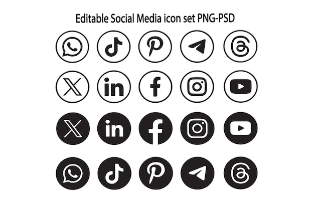 Editable Social Media Icon Set PNGPSD