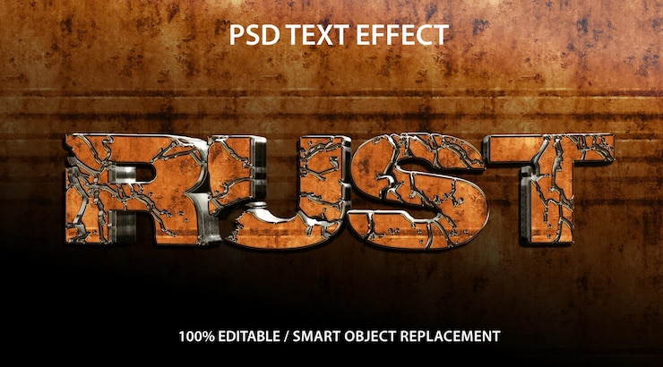 PSD editable text effect 3d rust premium